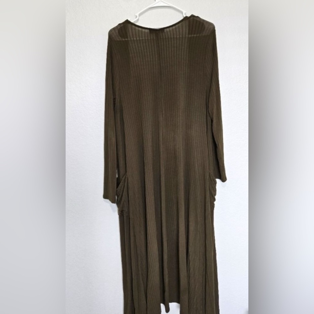NWOT Lulus | Brody Olive Green Ribbed Maxi Long Duster Cardigan - Picture 6 of 8